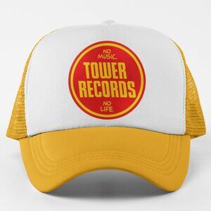 NEW Tower Records No Music No Life Foam Trucker Snapback Hat 2TONE GOLD WHITE